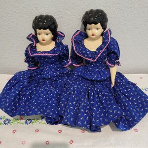 Vintage Handmade Ceramic Lady Doll Twins Southern Belle Cottage Prairie Country